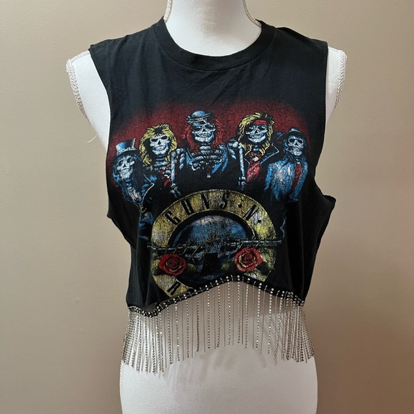 Guns and Roses graphic fringed crop top - Picture 1 of 7